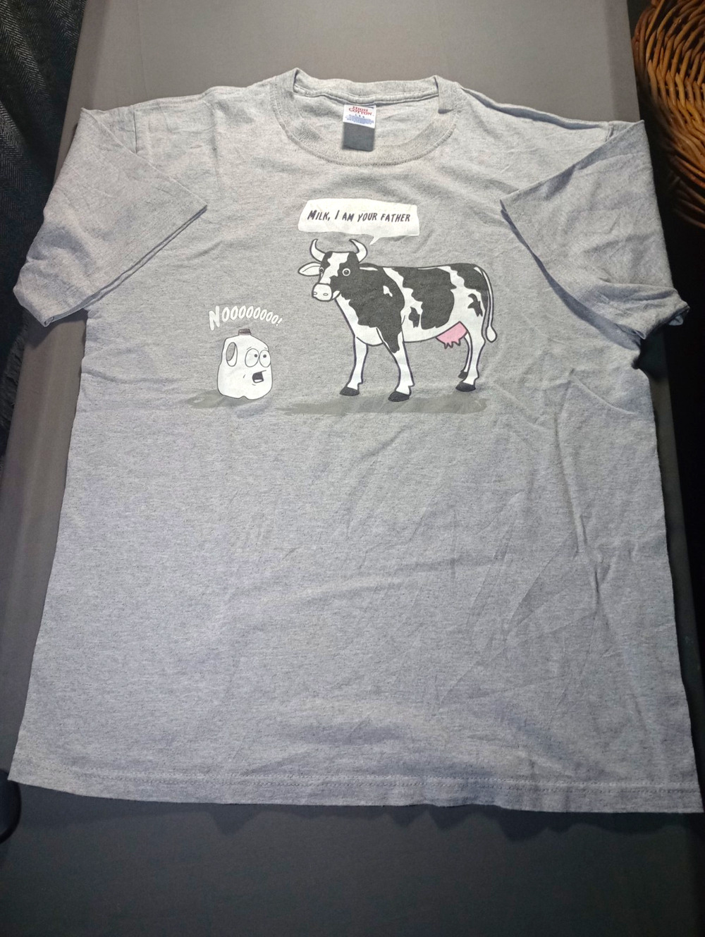 JERZEES High Cotton Funny Cow Milk Graphic T Shirt Men's Size L Gray